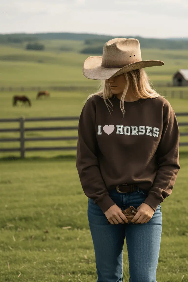I Love Horses Sweatshirt (Brown) - Bridle Up Hope Shop