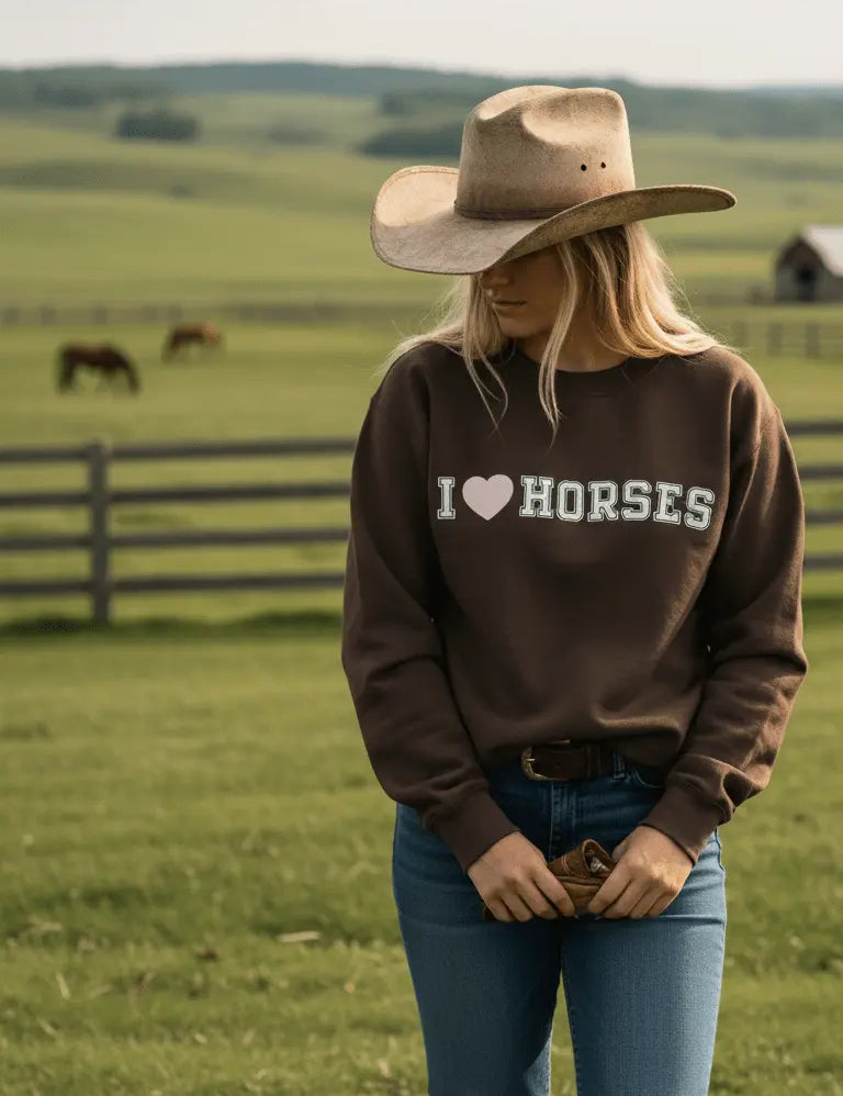 I Love Horses Sweatshirt (Brown) - Bridle Up Hope Shop
