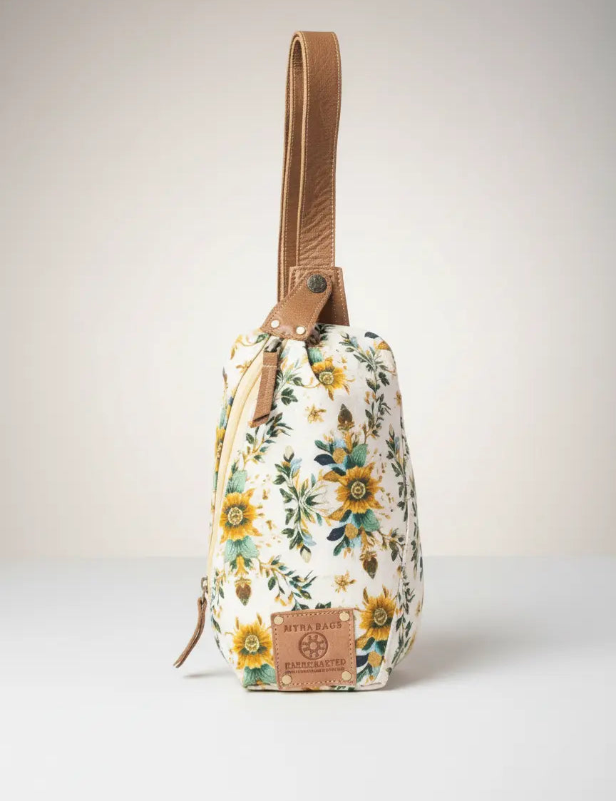 Oasis Blooms Fanny Pack Bag In Brown & White Faire - Myra Bag