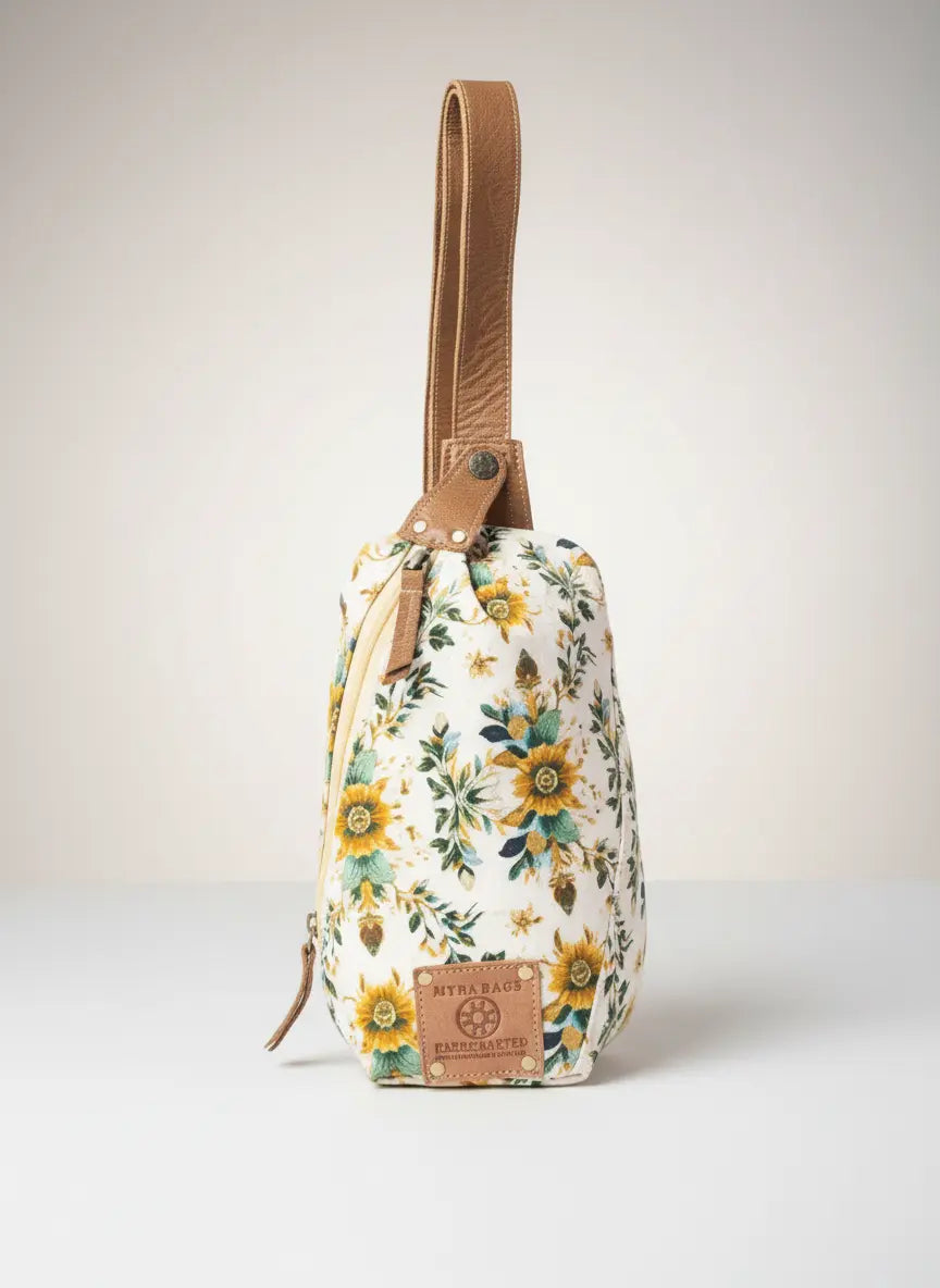 Oasis Blooms Fanny Pack Bag In Brown & White Faire - Myra Bag