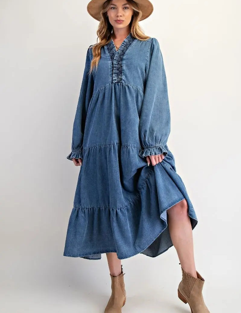 Jenna Denim Smocked Dress - Bridle Up Hope Shop