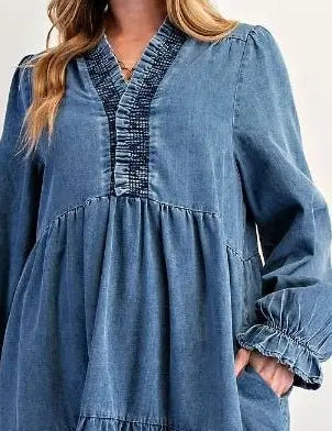 Jenna Denim Smocked Dress - Bridle Up Hope Shop