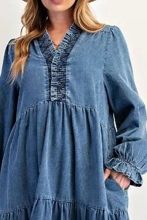 Jenna Denim Smocked Dress - Bridle Up Hope Shop