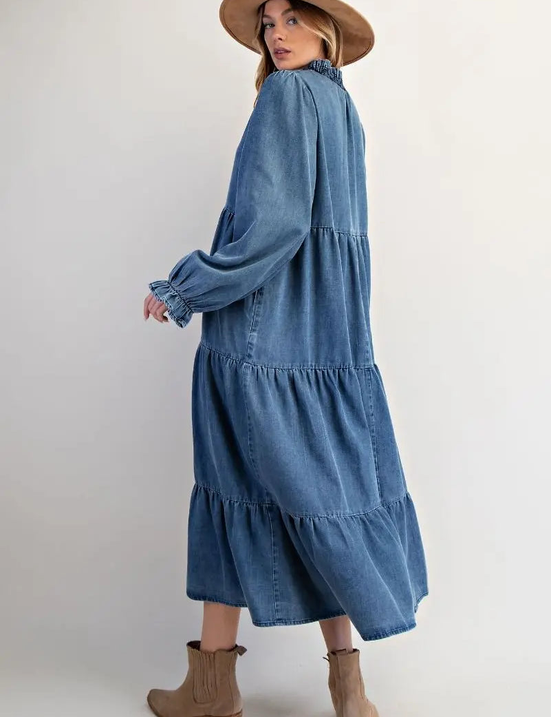 Jenna Denim Smocked Dress - Bridle Up Hope Shop