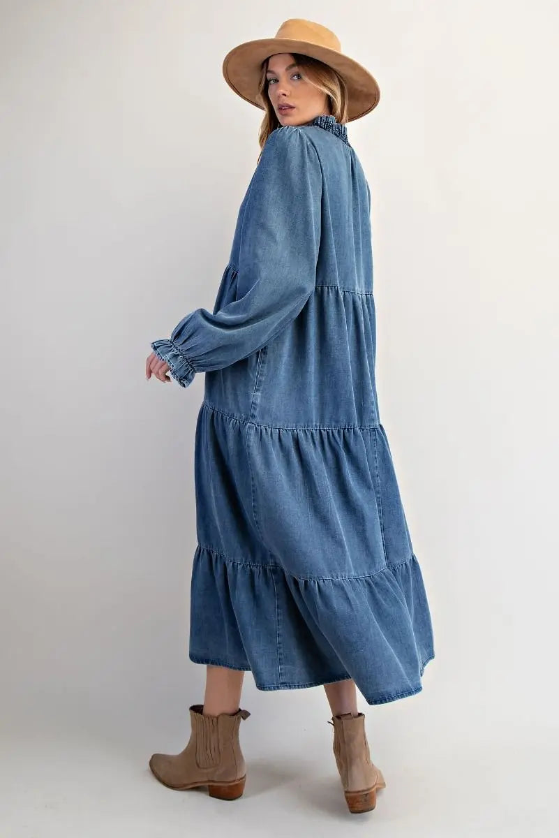 Jenna Denim Smocked Dress - Bridle Up Hope Shop