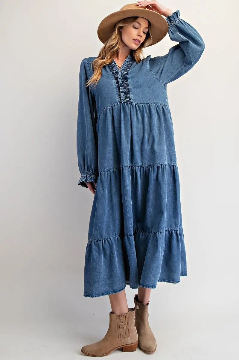 Jenna Denim Smocked Dress - Bridle Up Hope Shop