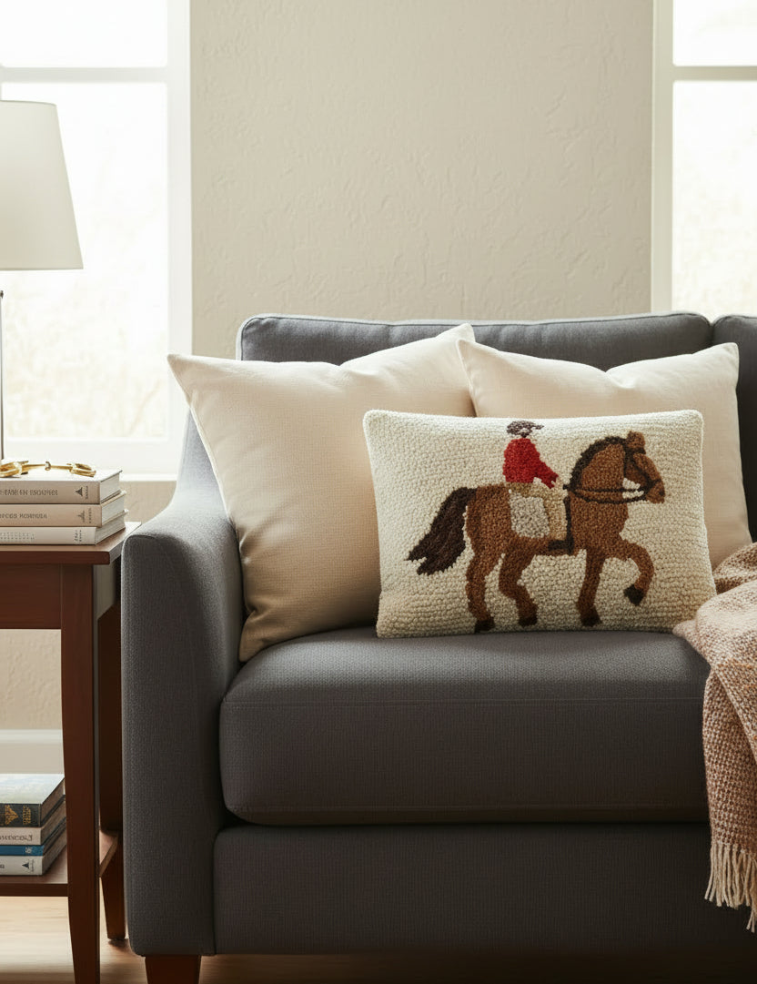 Equestrian Rider Wool Hook Pillow