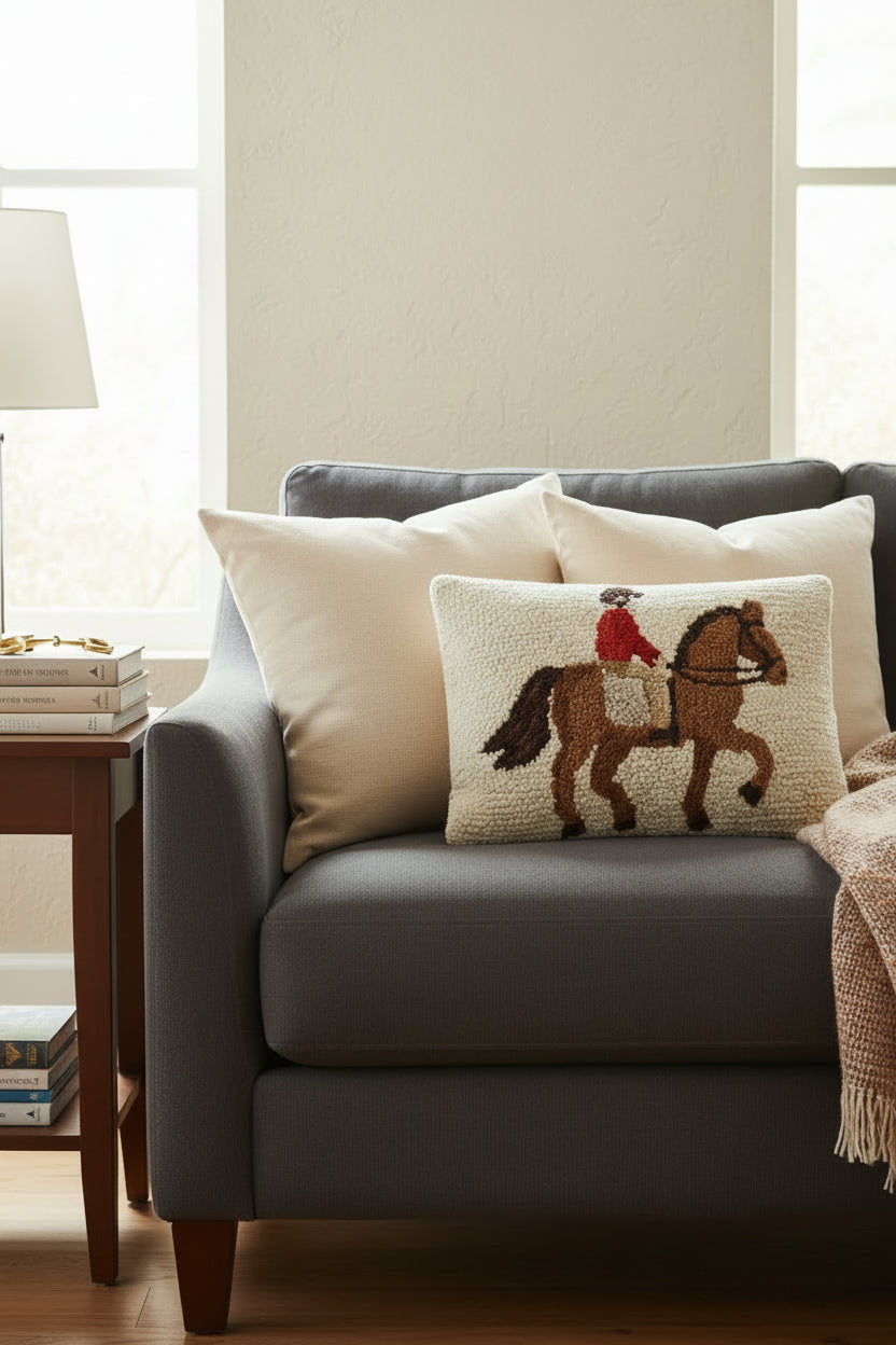 Equestrian Rider Wool Hook Pillow