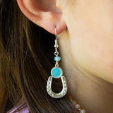 Lucky Horseshoe Aqua Dangles - Bridle Up Hope Shop
