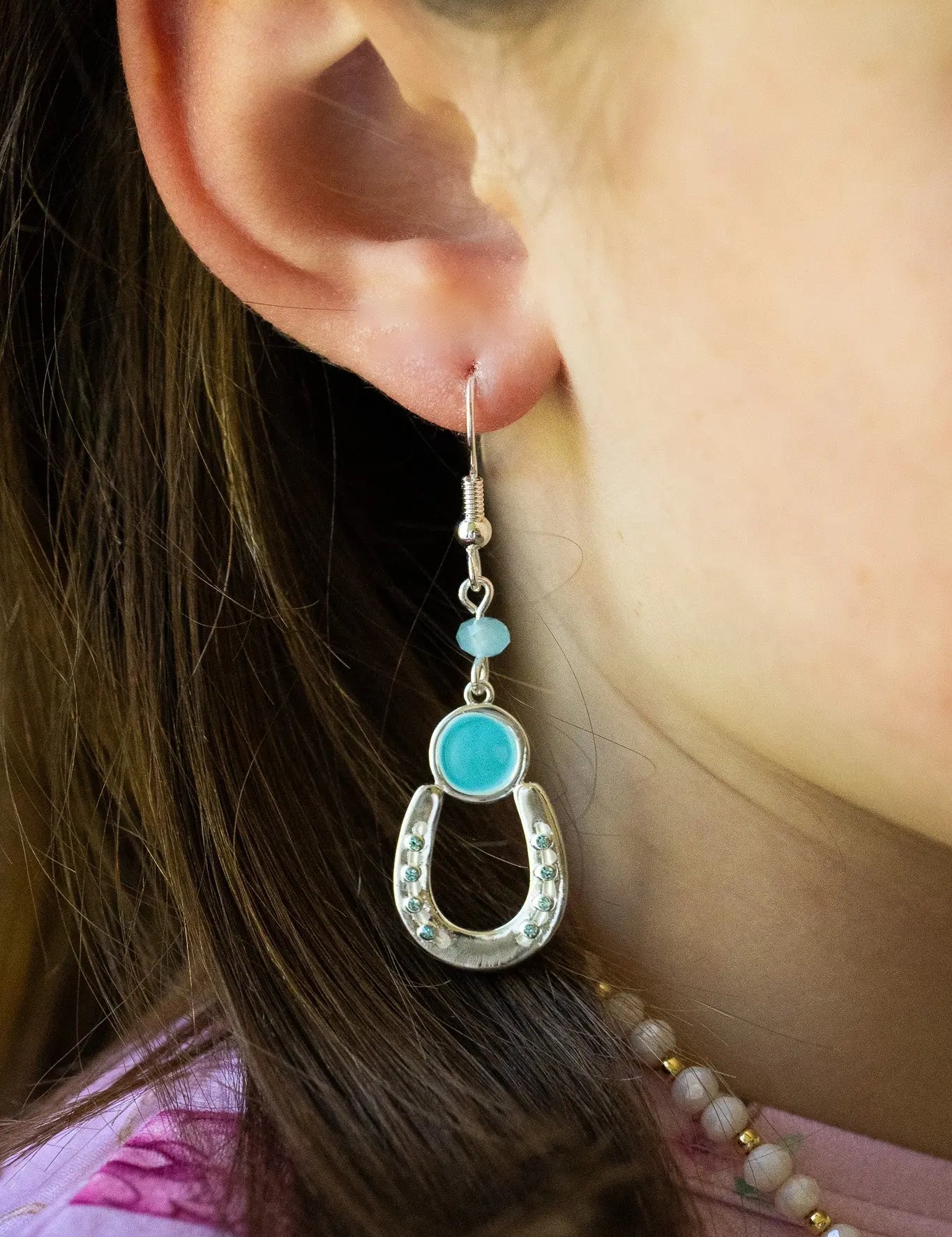 Lucky Horseshoe Aqua Dangles - Bridle Up Hope Shop