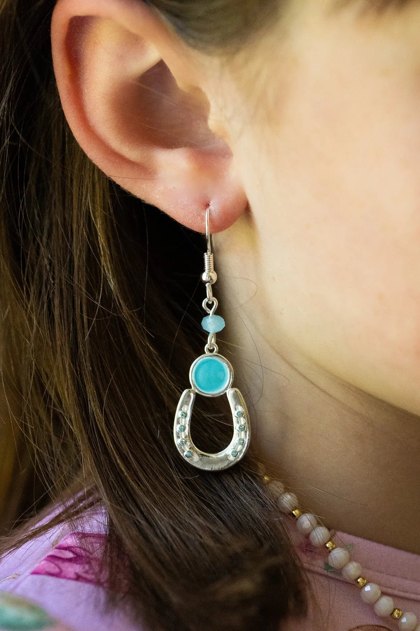 Lucky Horseshoe Aqua Dangles - Bridle Up Hope Shop