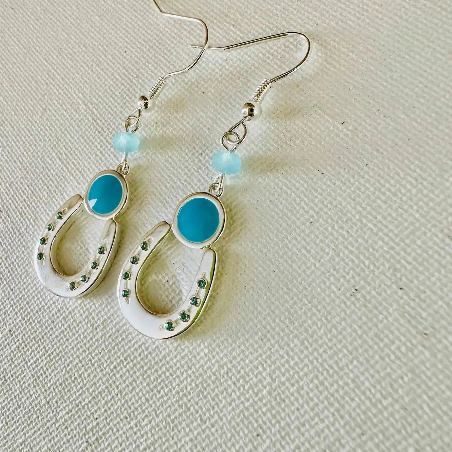 Lucky Horseshoe Aqua Dangles - Bridle Up Hope Shop