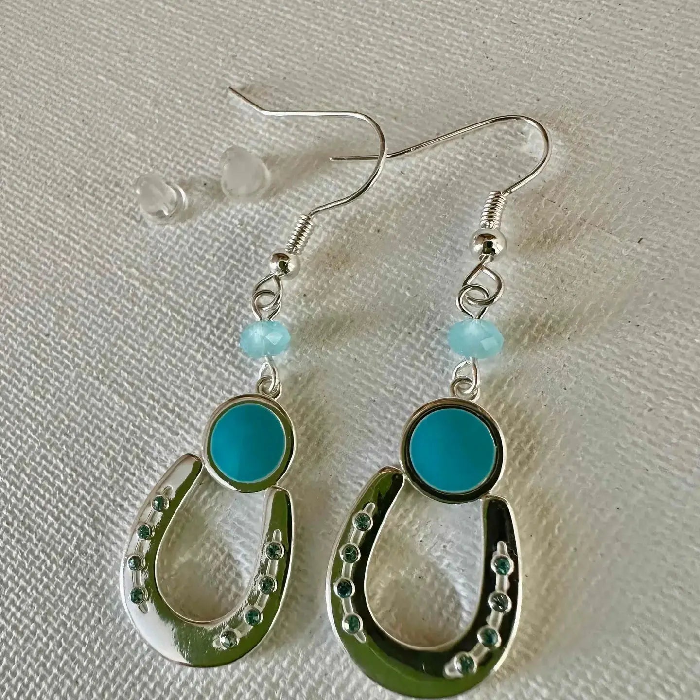 Lucky Horseshoe Aqua Dangles - Bridle Up Hope Shop