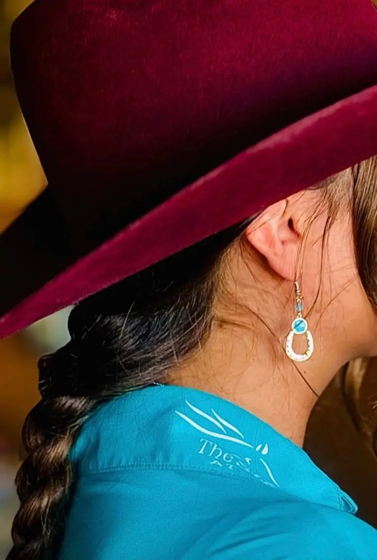 Lucky Horseshoe Aqua Dangles - Bridle Up Hope Shop