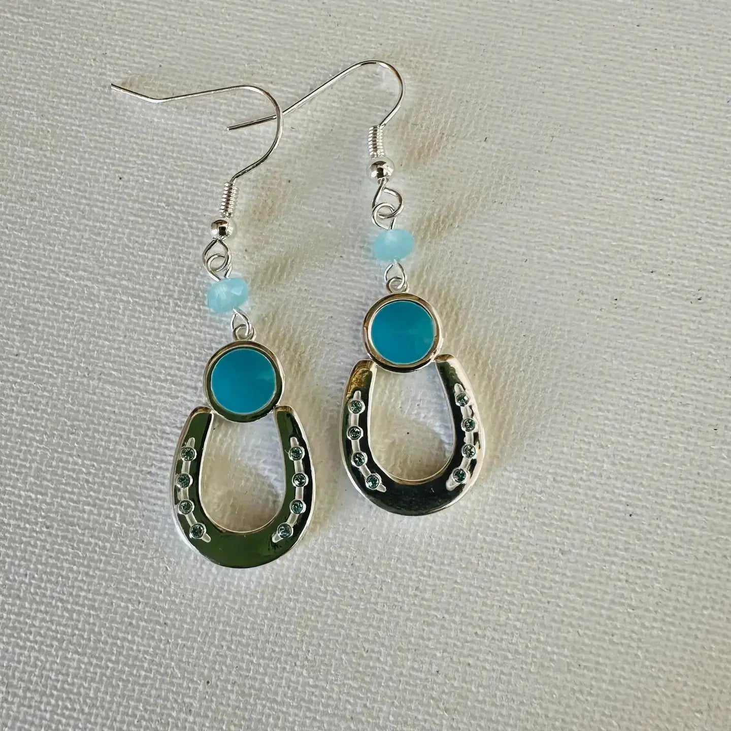 Lucky Horseshoe Aqua Dangles - Bridle Up Hope Shop