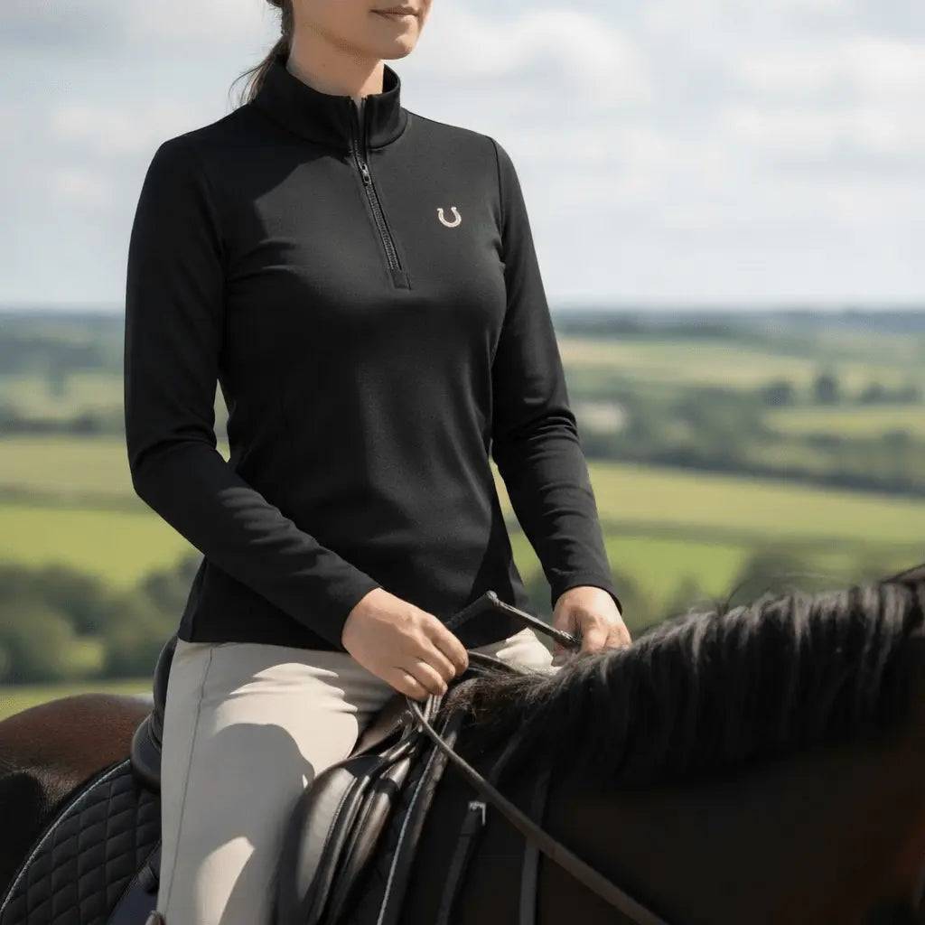 Lucky Horseshoe Riding Shirt (Black) - Bridle Up Hope Shop