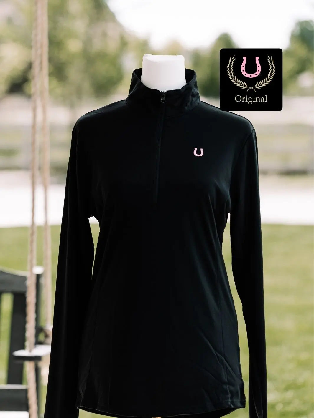 Lucky Horseshoe Riding Shirt (Black) - Bridle Up Hope Shop