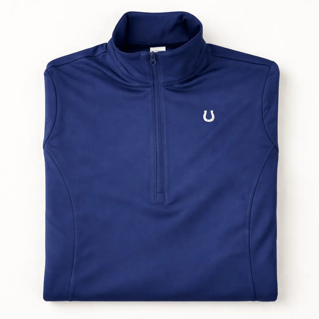 Lucky Horseshoe Riding Shirt (Navy Blue) - Bridle Up Hope Shop