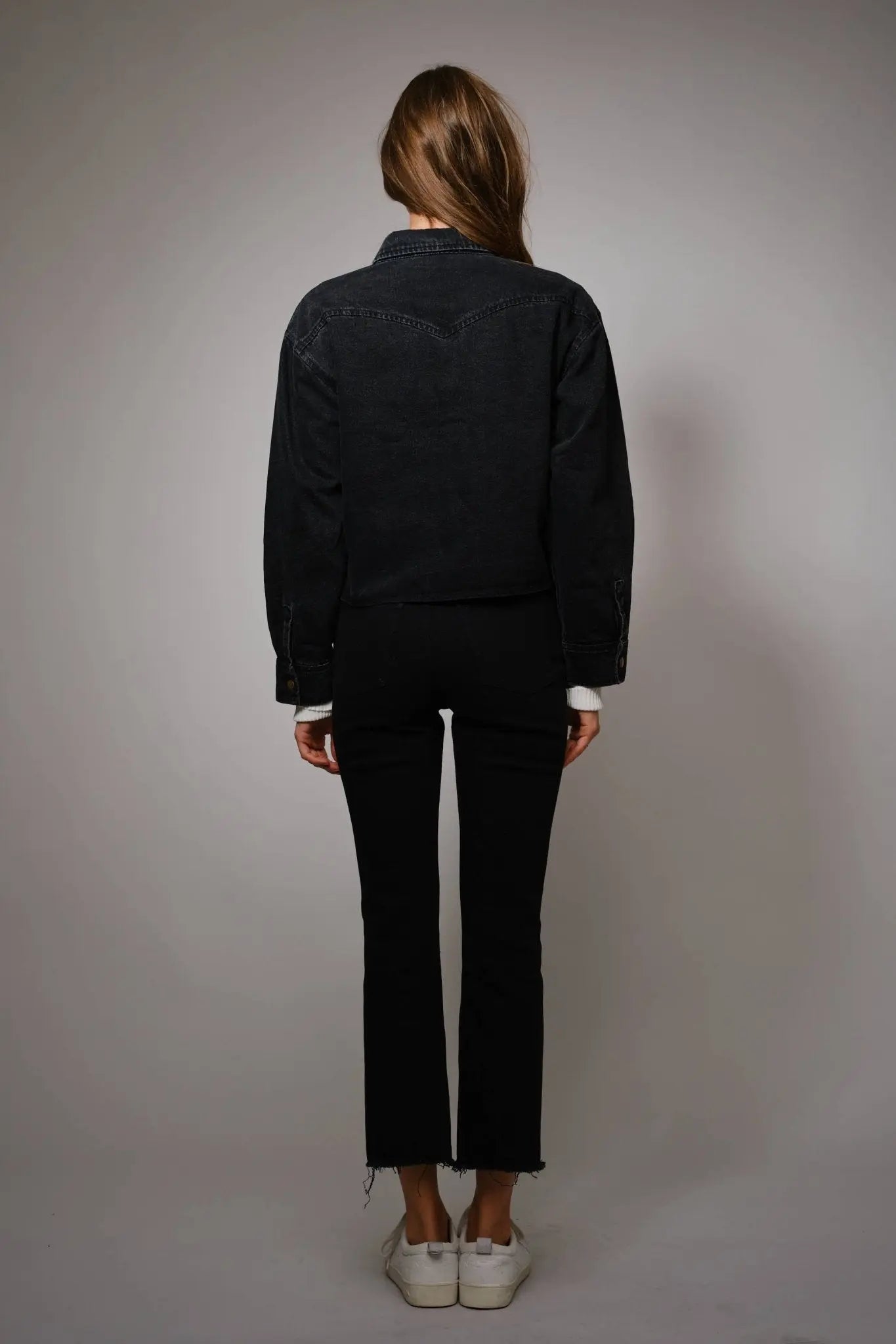 Midnight Mustang Cropped Denim Jacket - Bridle Up Hope Shop