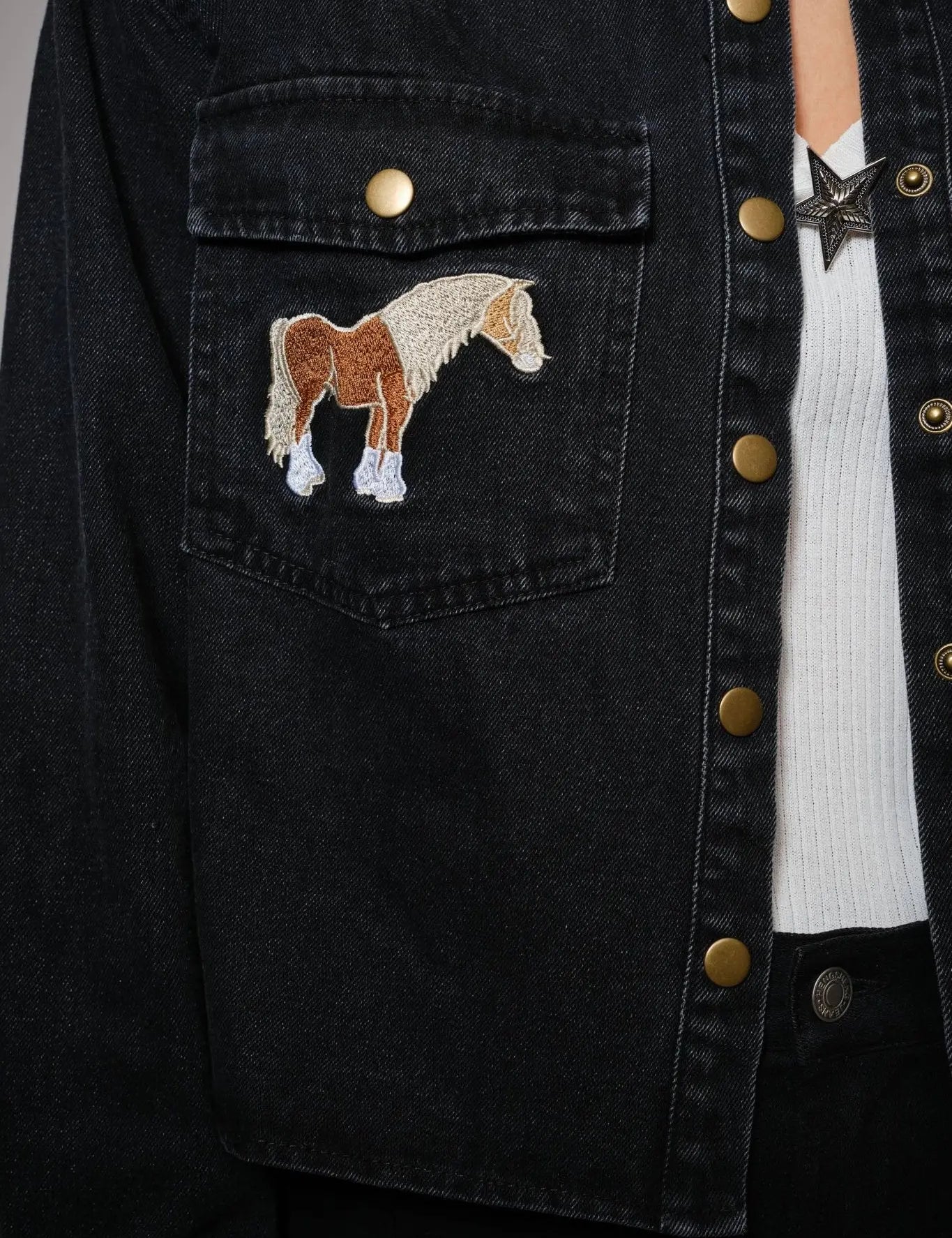 Midnight Mustang Cropped Denim Jacket - Bridle Up Hope Shop