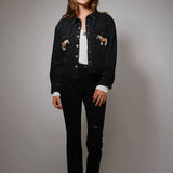 Midnight Mustang Cropped Denim Jacket - Bridle Up Hope Shop