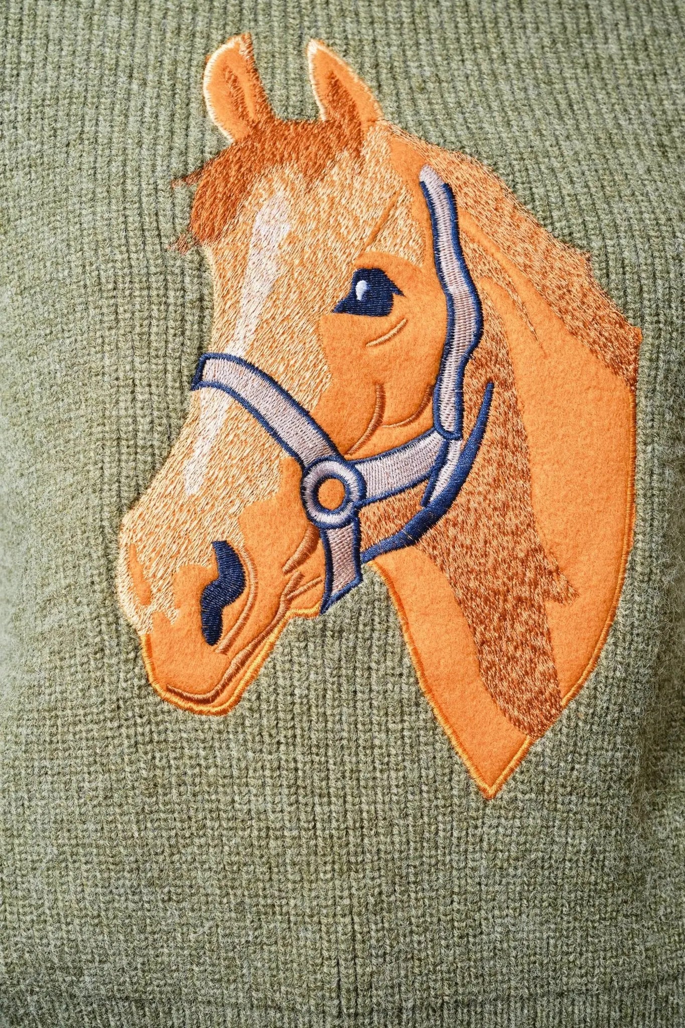 Olive Horse Embroidered Sweater - Bridle Up Hope Shop