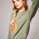 Olive Horse Embroidered Sweater - Bridle Up Hope Shop