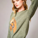 Olive Horse Embroidered Sweater - Bridle Up Hope Shop