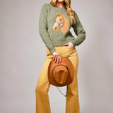 Olive Horse Embroidered Sweater - Bridle Up Hope Shop