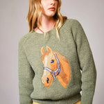 Olive Horse Embroidered Sweater - Bridle Up Hope Shop