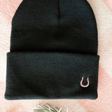 Pink Horseshoe Beanie (Black) - Bridle Up Hope Shop