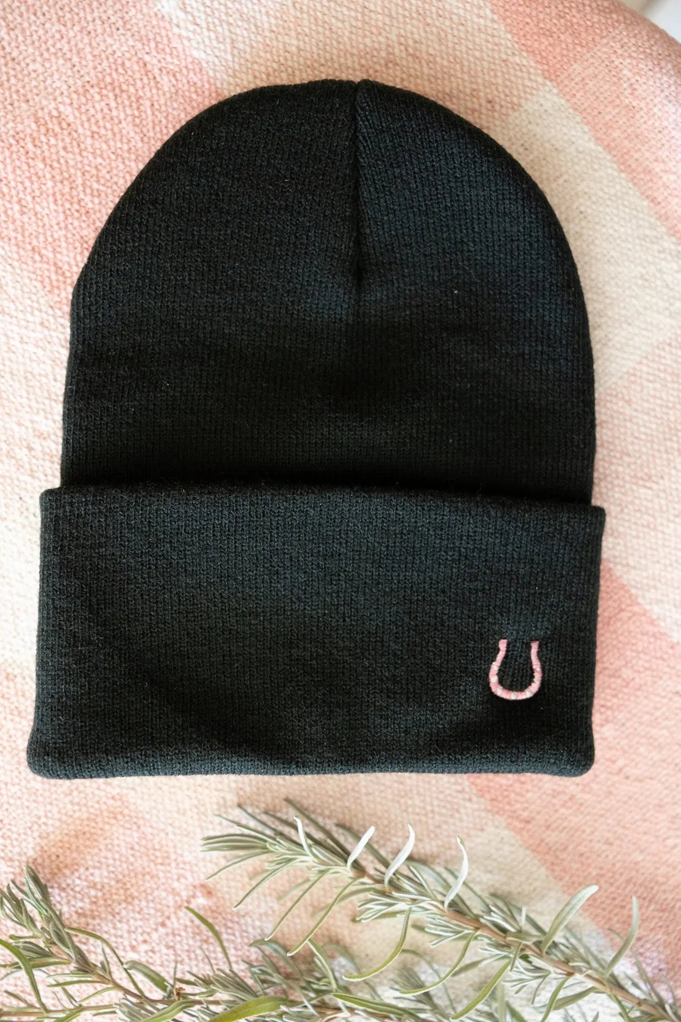 Pink Horseshoe Beanie (Black) - Bridle Up Hope Shop