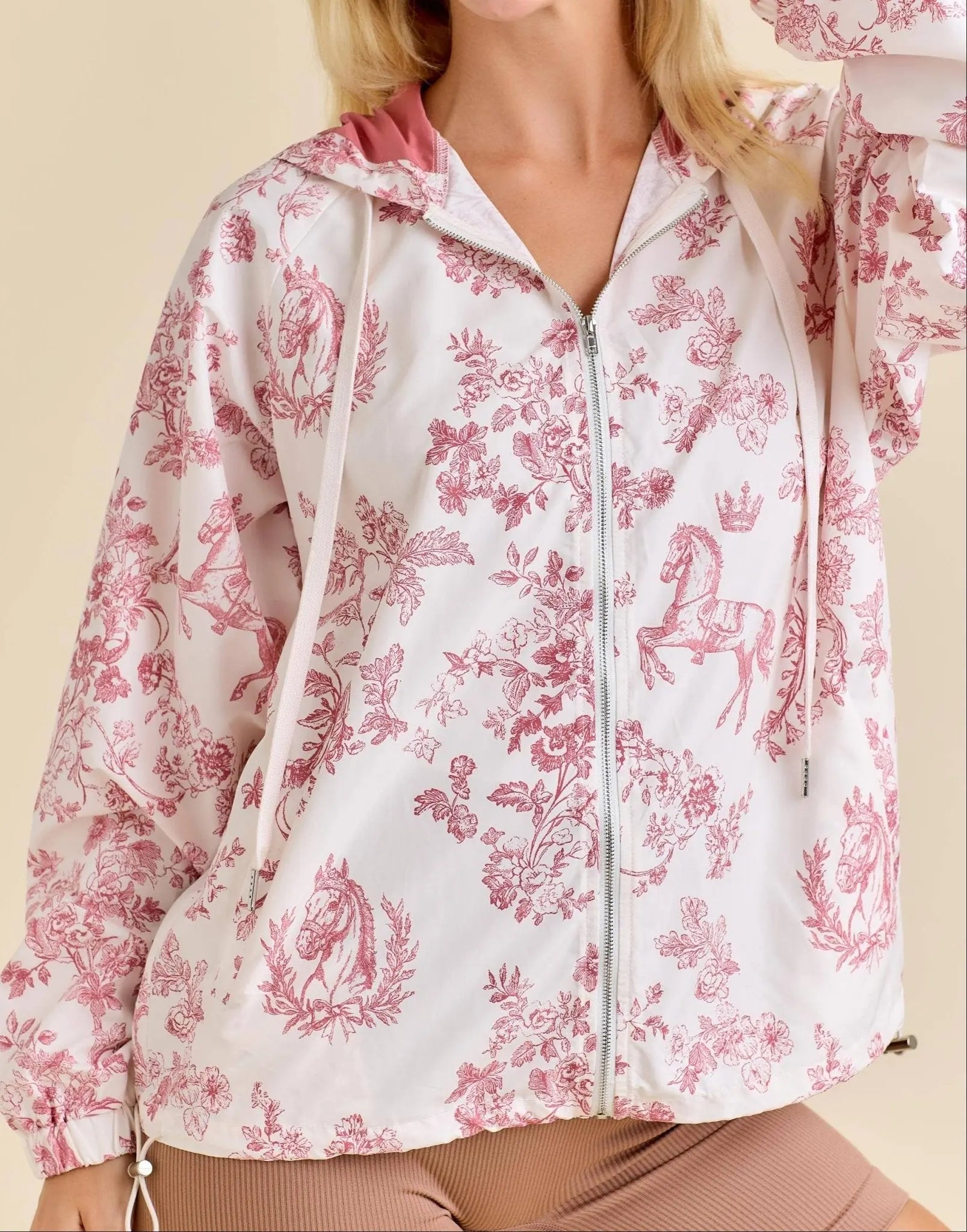 Pink Toile Horse Windbreaker Jacket - Bridle Up Hope Shop