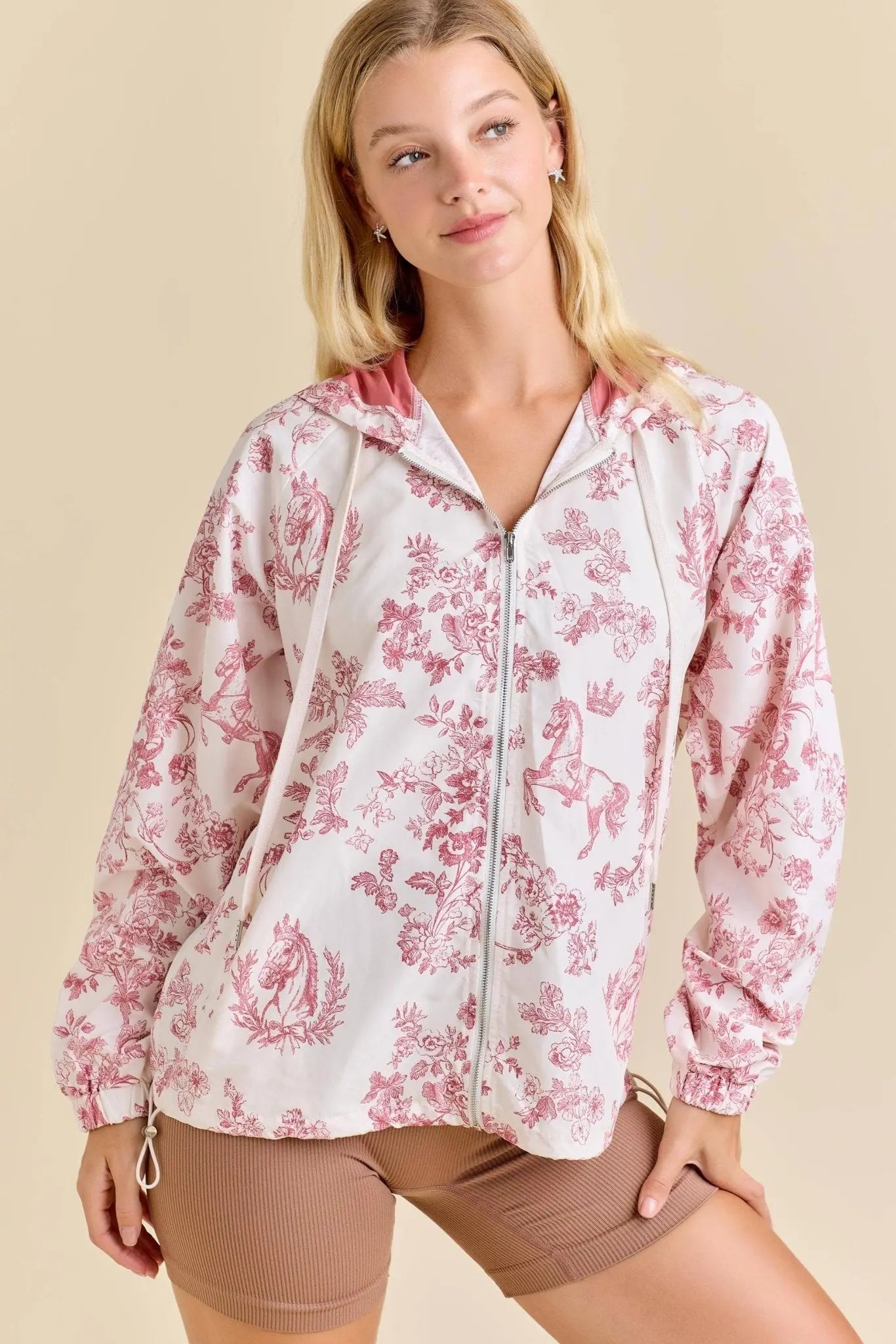 Pink Toile Horse Windbreaker Jacket - Bridle Up Hope Shop
