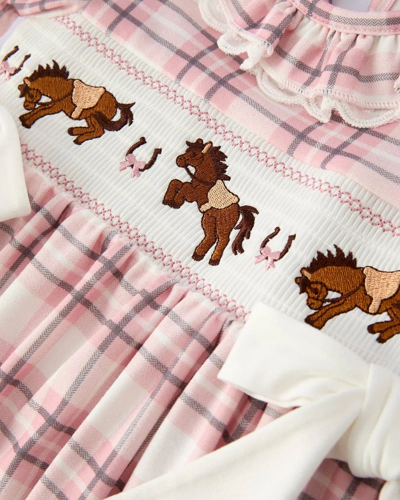Plaid Horse Smocked Girls Dress - Bridle Up Hope Shop
