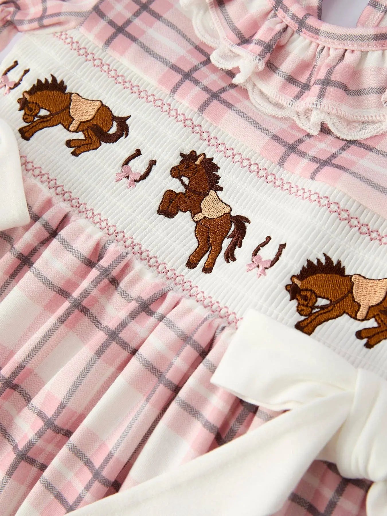 Plaid Horse Smocked Girls Dress - Bridle Up Hope Shop