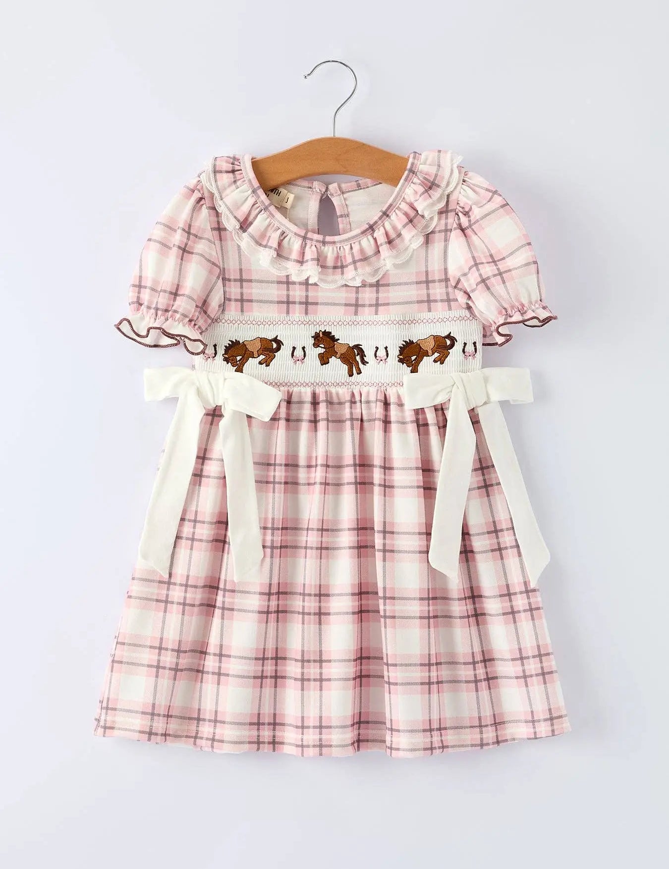 Plaid Horse Smocked Girls Dress - Bridle Up Hope Shop