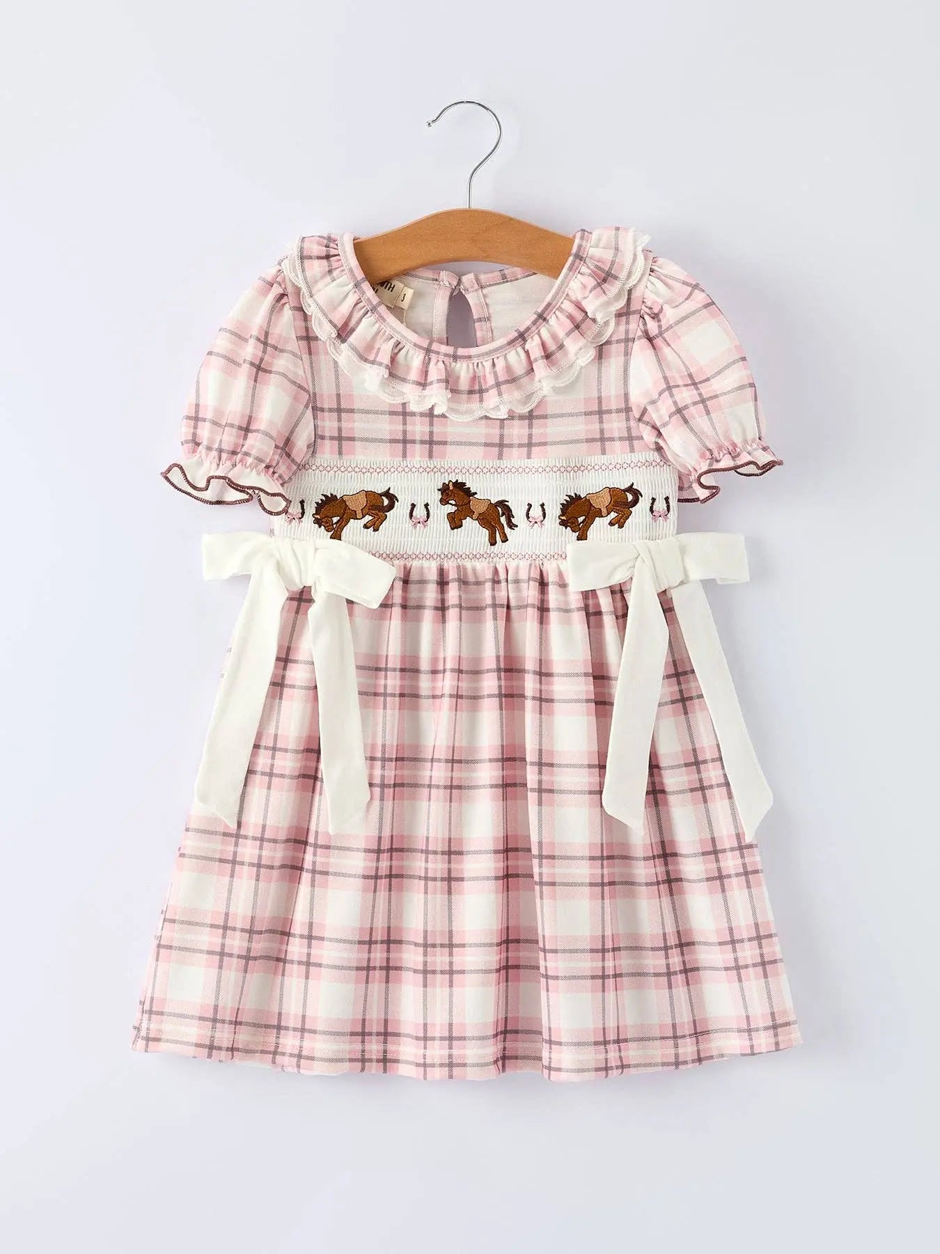 Plaid Horse Smocked Girls Dress - Bridle Up Hope Shop