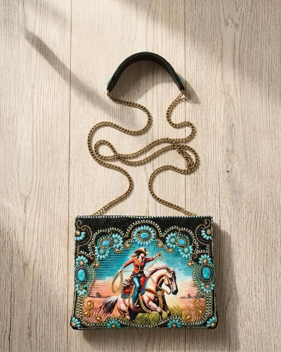 Cowgirl Turquoise Hand-Beaded Purse Faire - Mary Frances Accessories