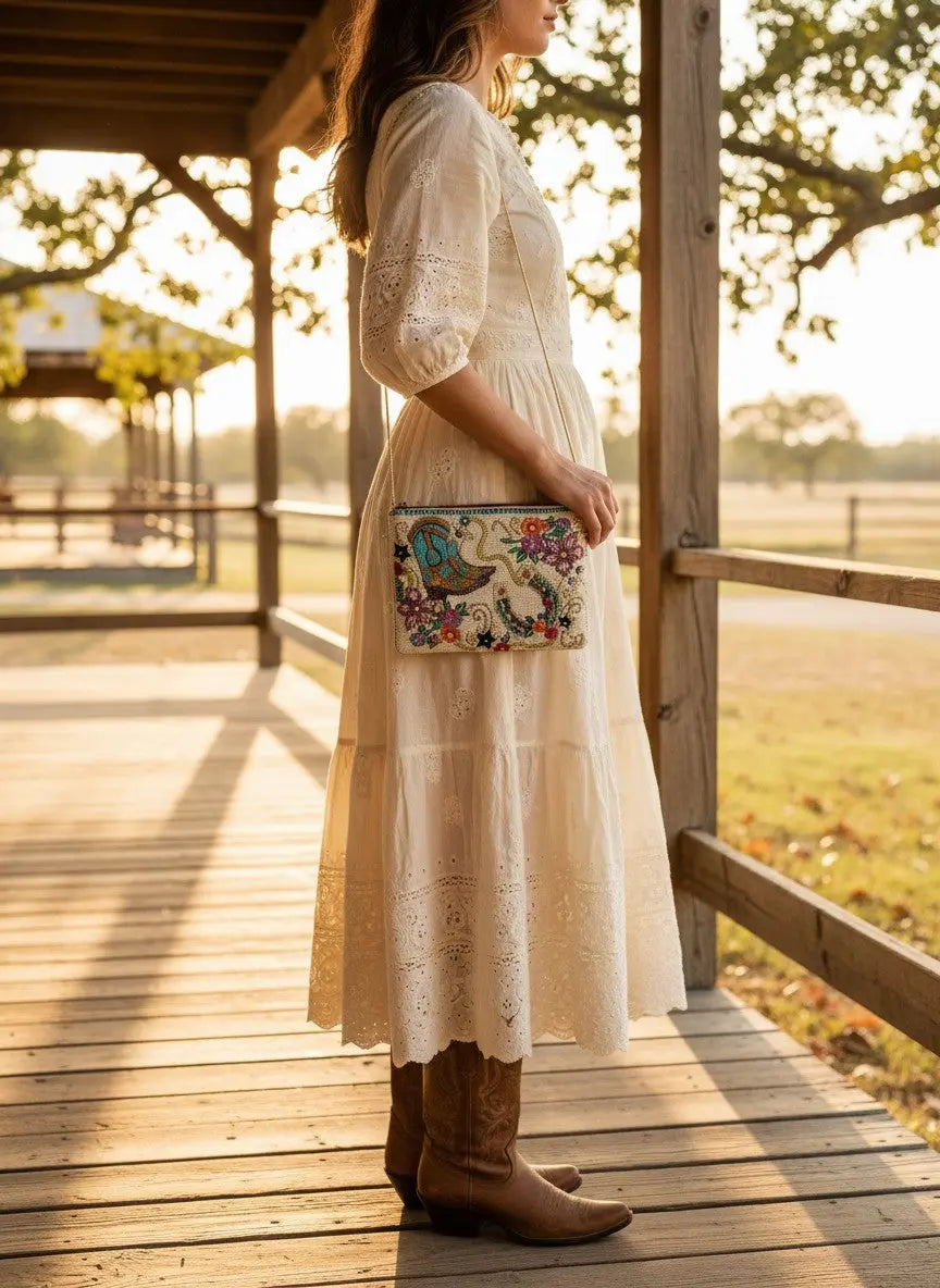 Western "On The Range" Hand-Beaded Purse Faire - Mary Frances Accessories