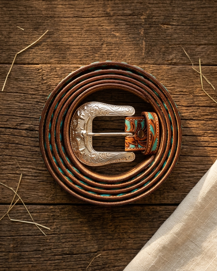 Turquoise Trails Tooled Leather Belt