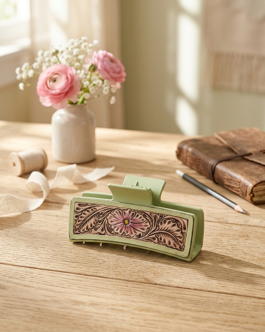 Cowgirl Flora Hand-Tooled Hair Claw