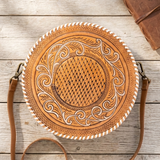 Boho Hand-Tooled Round Purse