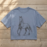 Horse Sketch Long-Crop Tee (Blue)