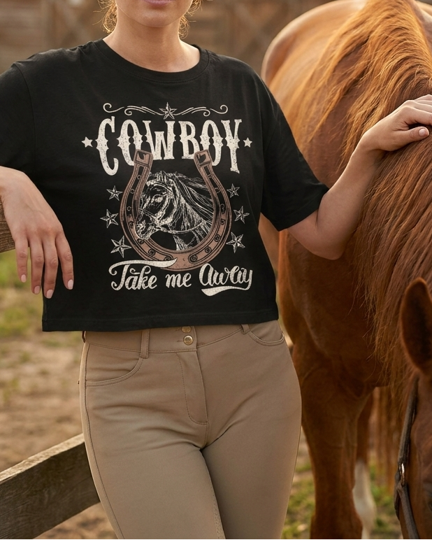 Cowboy Take Me Away Long-Crop Tee