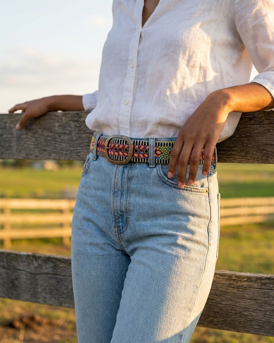 Sundance Trail Embroidered Wool Belt