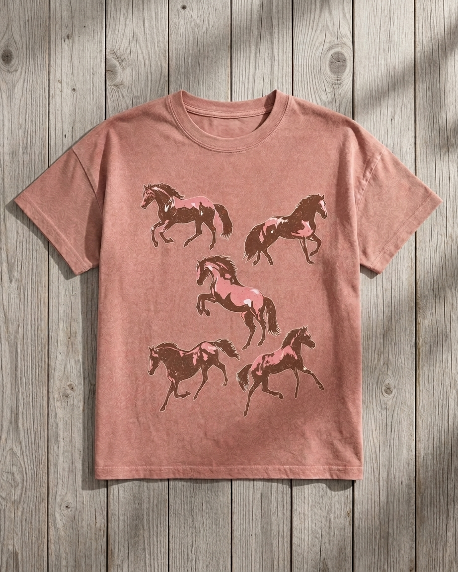 Wild Horses Mauve Mineral-Washed T-Shirt