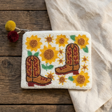 Sunflower Cowgirl Boots Beaded Pouch