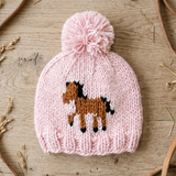 Pony Gorro de Tricô Manual (Rosa)