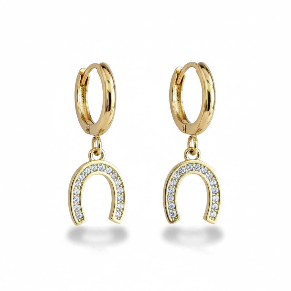 Golden Horseshoe Huggie Earrings